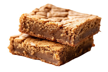 Moist butterscotch blondie treat on neutral white surface isolated on transparent background