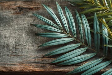 palm branches placed on a simple wooden surface