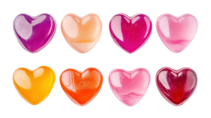 Colorful valentine hearts, love symbols, isolated on transparent background
