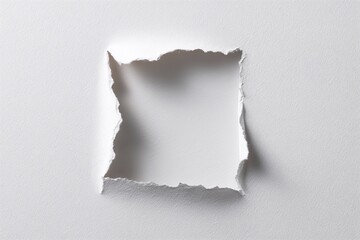 Torn white paper square hole on textured background