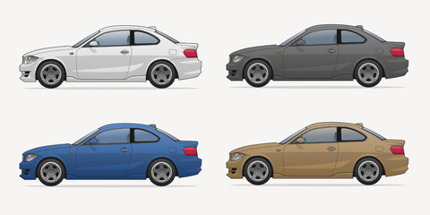 Naklejka premium Detailed side-view coupe car illustration, clean vector style, ideal for automotive branding and dealership ads, EPS format.