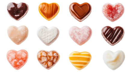 Colorful heart-shaped candies, valentine's day, love concept, isolated on transparent background