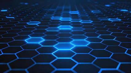 Naklejka premium Blue hexagonal grid pattern with glowing lines on a dark background, representing a futuristic technology surface.