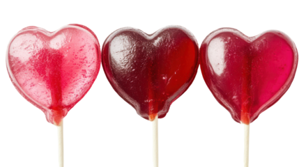 Colorful heart-shaped lollipops, valentine's day sweets, love concept, isolated on transparent background