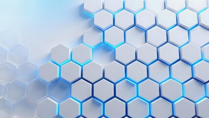Abstract geometric pattern of hexagonal tiles with blue lighting effects