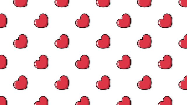 Cute 2D animation of red cartoon hearts drifting across a white background. Perfect for Valentine's Day projects, romantic wedding backgrounds, and sweet love-themed motion graphics.