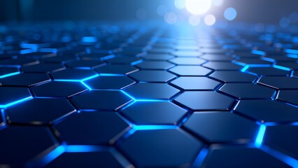Obraz premium Blue hexagonal grid with glowing edges in a futuristic setting