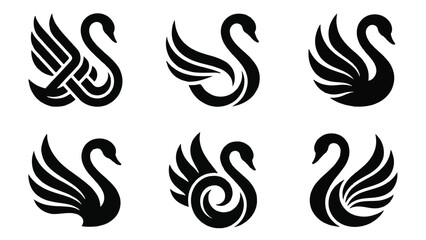 Collection of elegant black swan logos and minimalist bird icons © StockStudio
