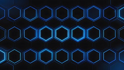 Blue neon hexagonal grid pattern on dark background