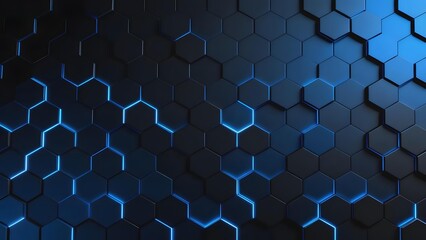 Dark blue hexagonal pattern with glowing edges, creating a futuristic technological surface