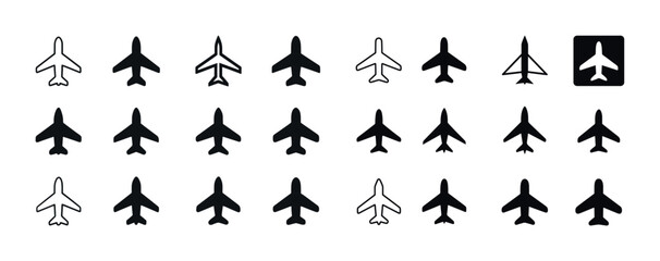 Fototapeta premium Set of airplane icons in various styles and silhouettes