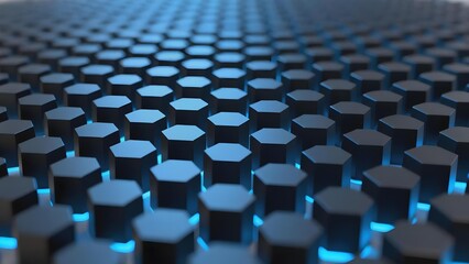 Fototapeta premium Hexagonal grid pattern with blue lighting and depth perspective