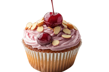 Individual caramel cupcake ready to serve on clean white background isolated on transparent background