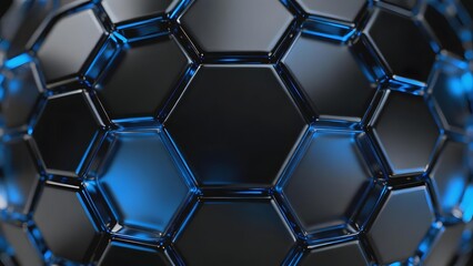 Fototapeta premium Close-up of a hexagonal mesh structure with reflective blue metallic surfaces