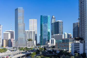 Miami skyline in downtown with skyscrapers real estate Florida vacation in Miami, United States