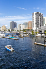 Fort Lauderdale skyline at Las Olas Marina with boats yachts Florida vacation in Fort Lauderdale, United States
