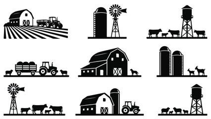 Collection of farm and agriculture related black silhouettes © StockStudio
