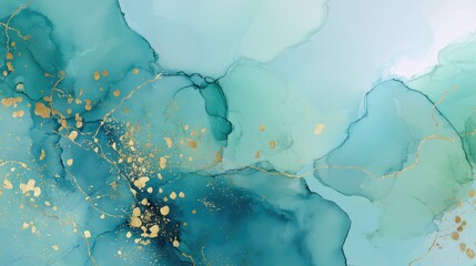 Innovation and growth in business with a teal and gold fluid abstract watercolor background for modern design projects.