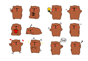 set of cute expressions of brown bear