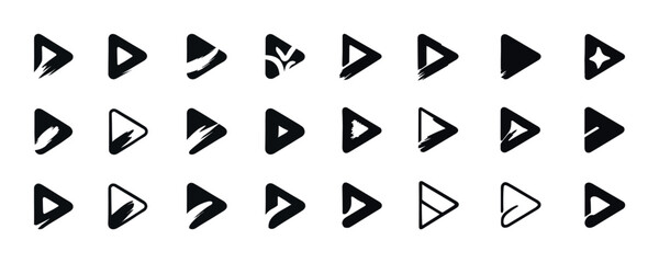 Abstract play button icons set in various artistic styles