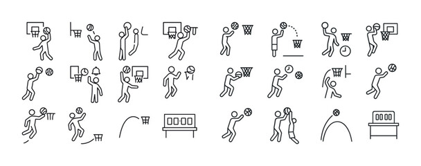 Obraz premium Basketball stick figures engaging in various actions and positions