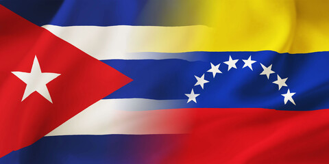 Obraz premium Venezuela, Cuba flags together. Venezuela and Cuba waving flag background