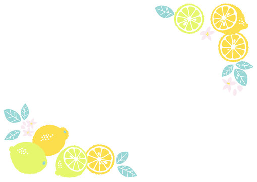 レトロ風のシンプルでポップなレモンのイラスト　コーナー　横