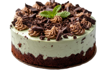 Classic chocolate mint brownie for dessert presentation on neutral white surface isolated on transparent background