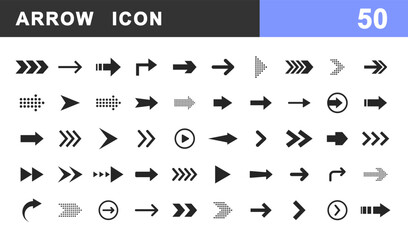Arrows icon set. Collection of arrows for web design, interface, mobile applications. Modern simple arrows. Site and player control buttons. Information signs. Pathfinding directions. Vector