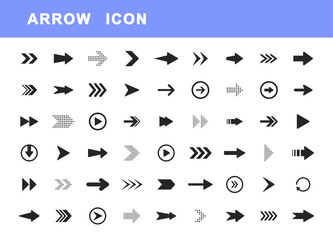 Arrows icon set. Collection of arrows for web design, interface, mobile applications. Modern simple arrows. Site and player control buttons. Information signs. Pathfinding directions. Vector