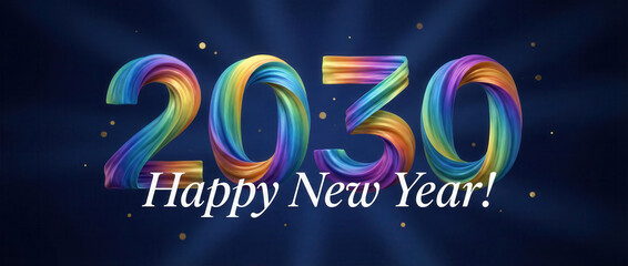 Colorful numbers 2030 with Happy New Year text on dark festive background