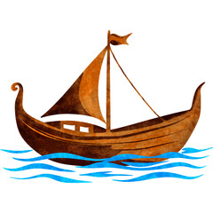 Wooden Viking Ship Illustration