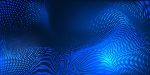 Dot white blue wave light screen gradient texture background. Abstract technology big data digital background.