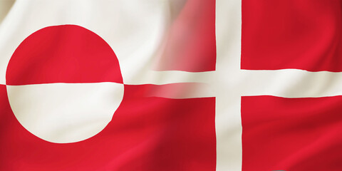 Greenland, Denmark flags together. Greenland and Denmark waving flag background © Rumana
