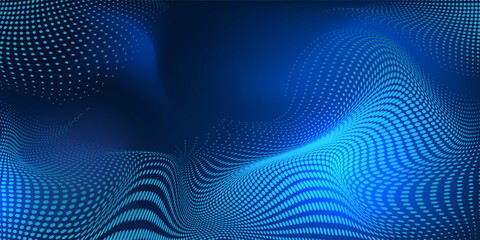 Dot white blue wave light screen gradient texture background. Abstract technology big data digital background.