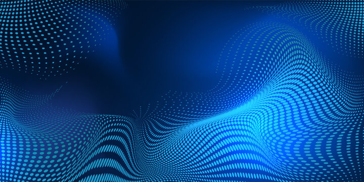 Dot white blue wave light screen gradient texture background. Abstract technology big data digital background.