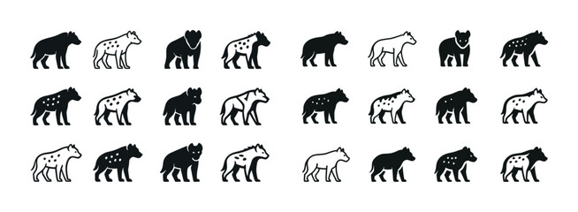 Fototapeta premium Silhouette and outline patterns of hyenas