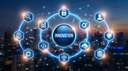 Innovation Global Network Technology Concept City Background Business Banner