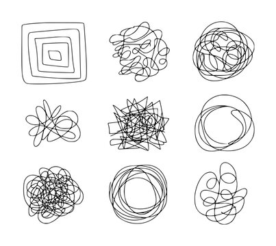 Abstract black ink scribbles and doodles white background