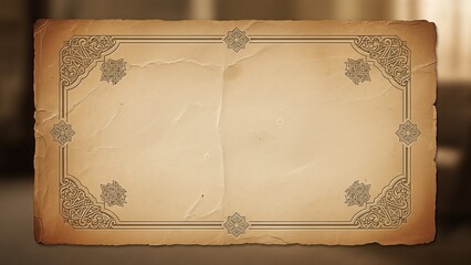 Vintage Parchment Paper with Ornate Border Design and Blank Space for Text.
