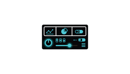 Fototapeta premium Neon Blue Dashboard Interface on Black Background