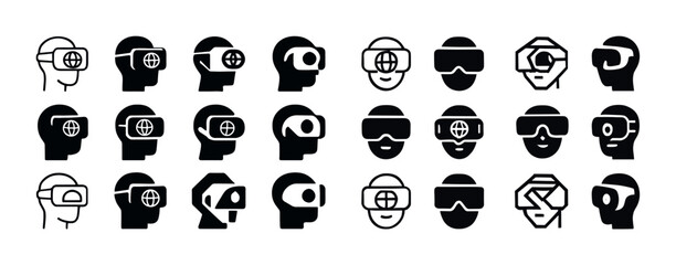 Icon set of virtual reality and technology headsets in profile view