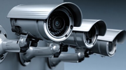 Three security cameras installed on a wall observing the area during daytime hours