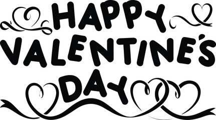 Happy valentine's day bold lettering with decorative hearts and swirls for festive greetings