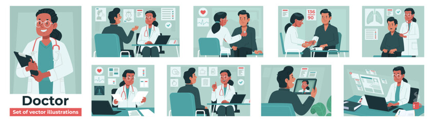 Doctor Consultation and Healthcare. Modern Medical Vector Illustration Set