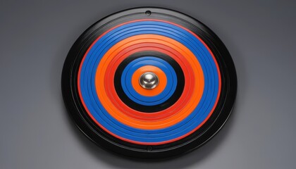 Abstract target with bold concentric circles in blue, orange, and red on gray