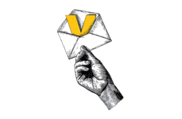 Hand-drawn style illustration featuring a hand holding an open envelope with a letter inside