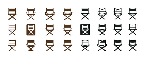 Collection of various director's chair icons in different styles and colors