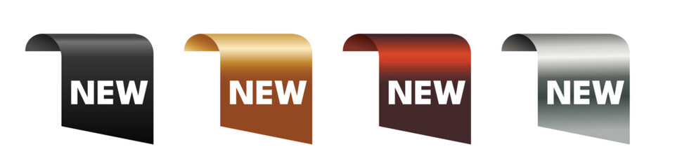 New- sticker,  labels set. Metallic ribbon tags in black, gold, burgundy and silver colors. Isolated