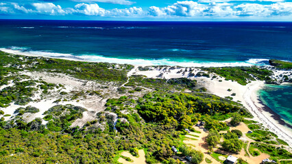 Jurien Bay's Sandy Cape Reserve from above: a serene escape with turquoise waters and sandy shores